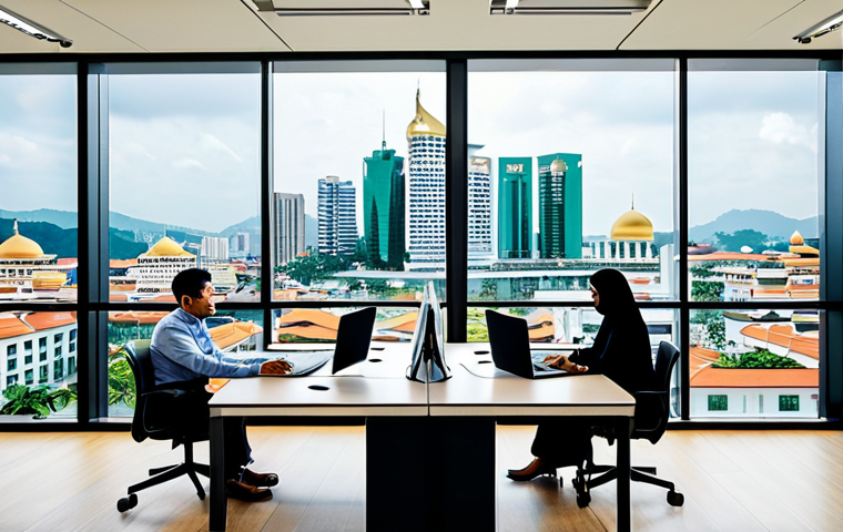 브루나이 최신 뉴스 - **Fintech in Brunei:** A modern, brightly lit office interior in Bandar Seri Begawan. A diverse team...