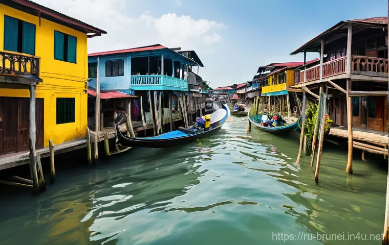 브루나이 도시 계획 - A panoramic view of Bandar Seri Begawan's skyline at golden hour, showcasing the majestic Sultan Oma...
