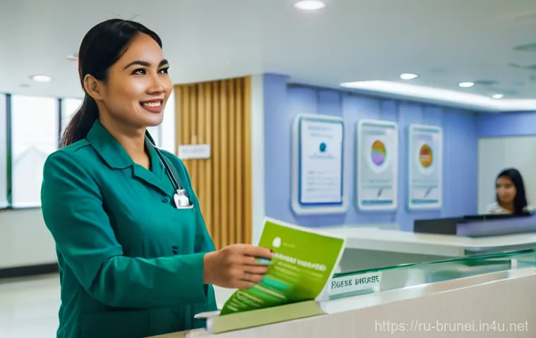 브루나이 의료 서비스 수준 - **Prompt:** A modern, brightly lit hospital lobby in Brunei. The architecture is sleek and contempor...
