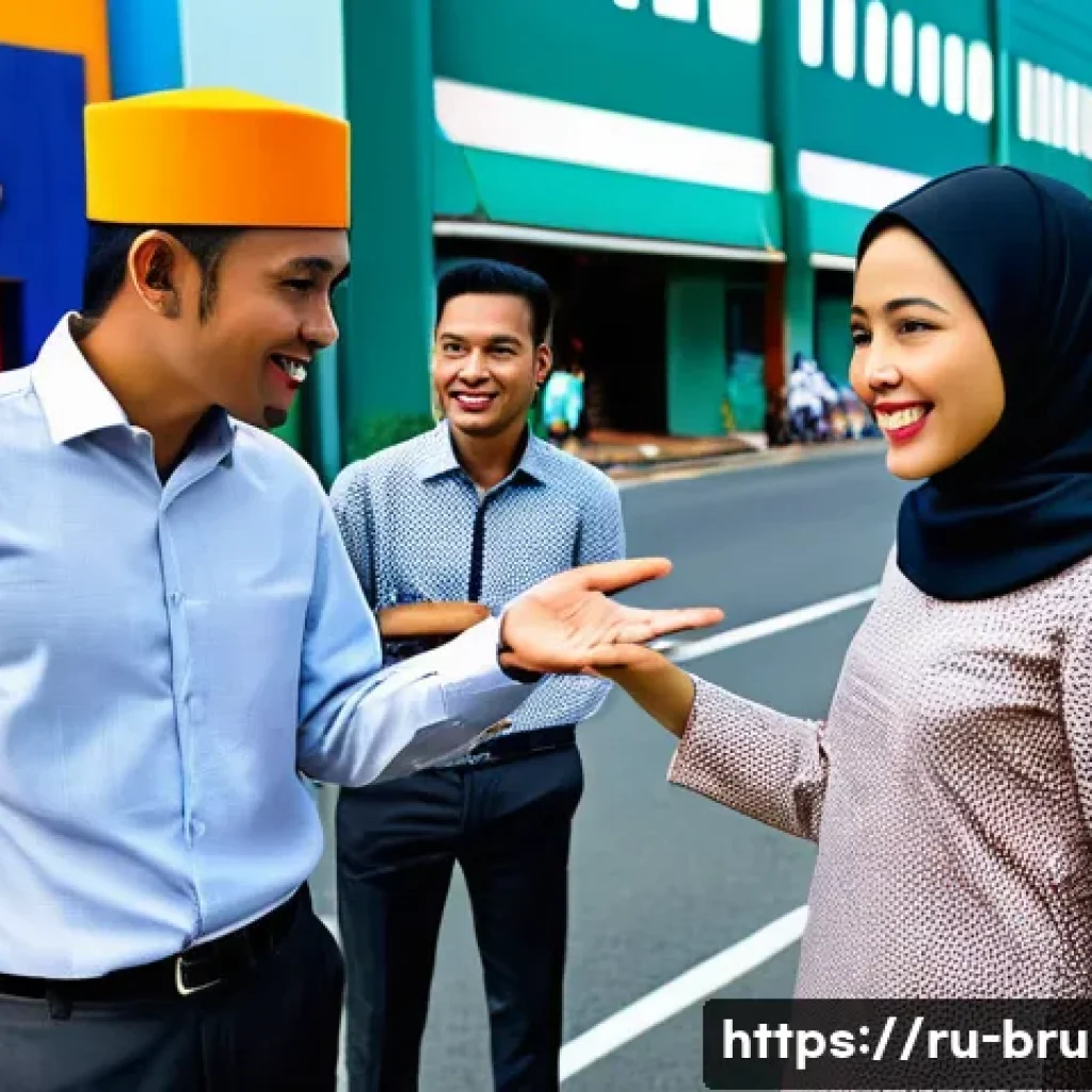 브루나이 지역별 방언 차이 - A vibrant street scene in Bandar Seri Begawan, Brunei, showcasing a diverse group of young professio...